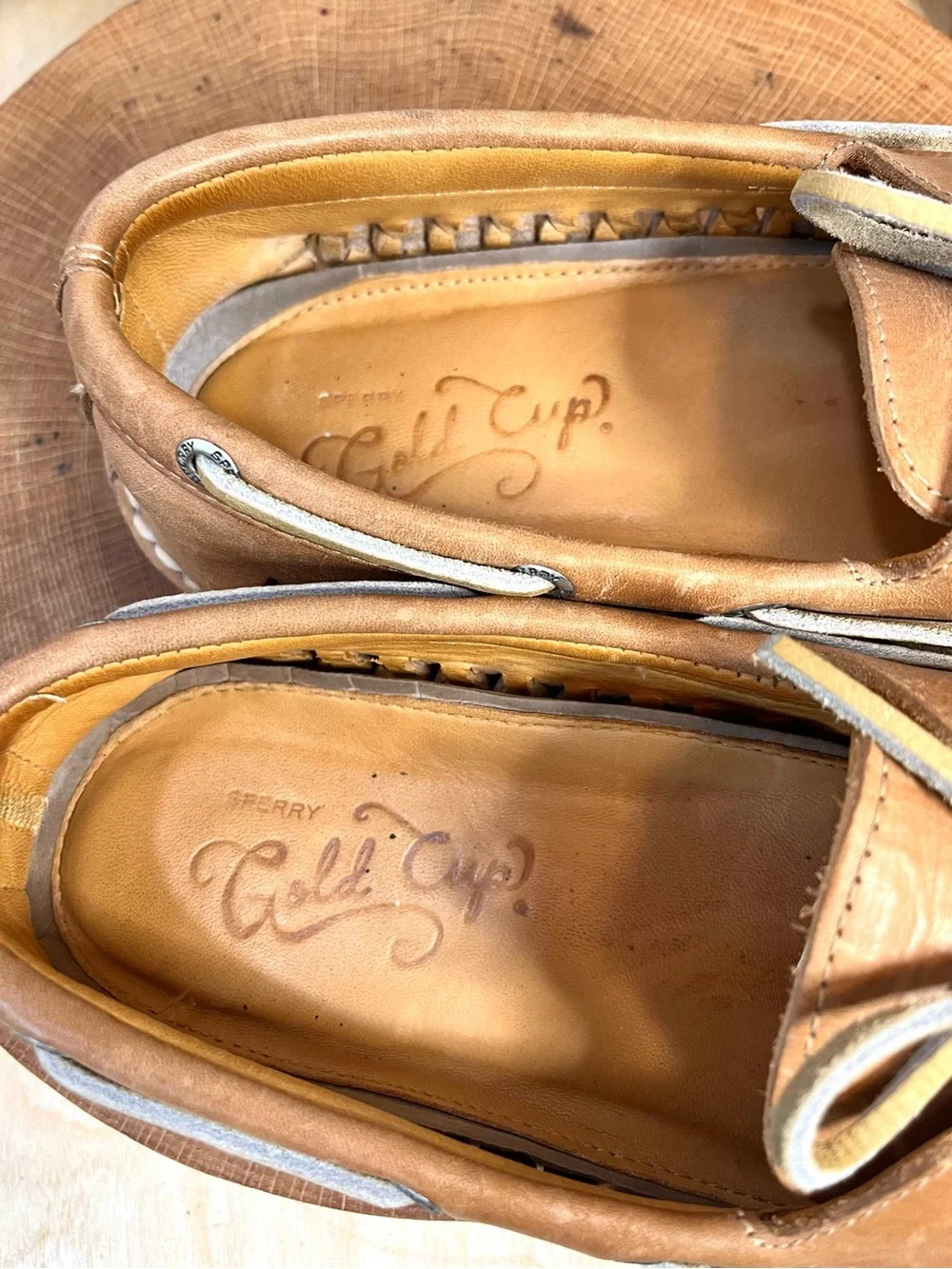 Sperry Gold Cup Tan Woven Leather Boat Shoes Size 9M Minty Clean